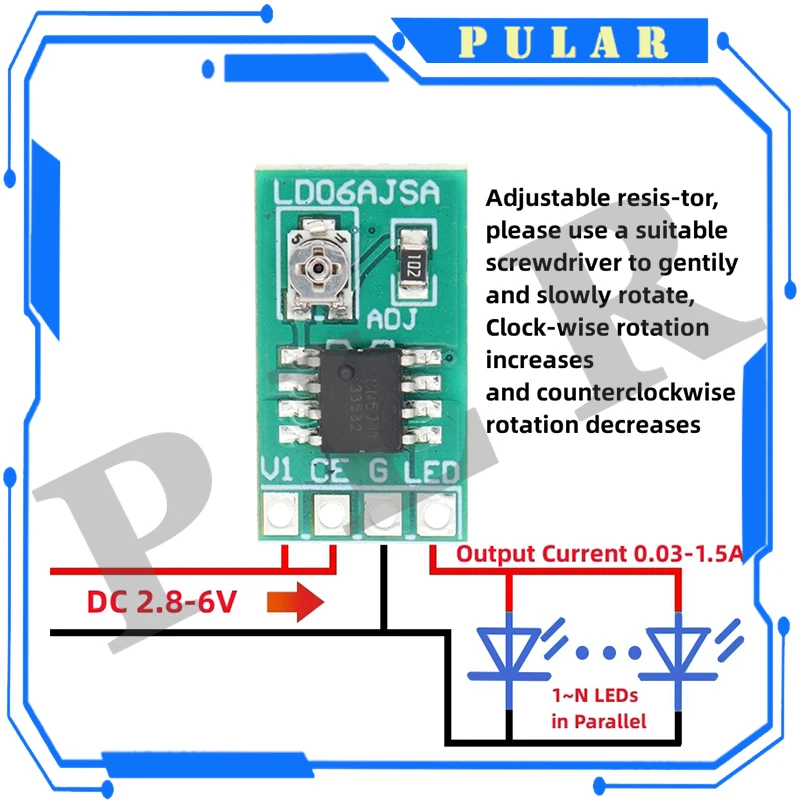 1pcs ROBOT New 30-1500MA Adjustable Constant Current LED Driver DC 3.3V 3.7V 4.2V 5V PWM Control Board Buck Power module