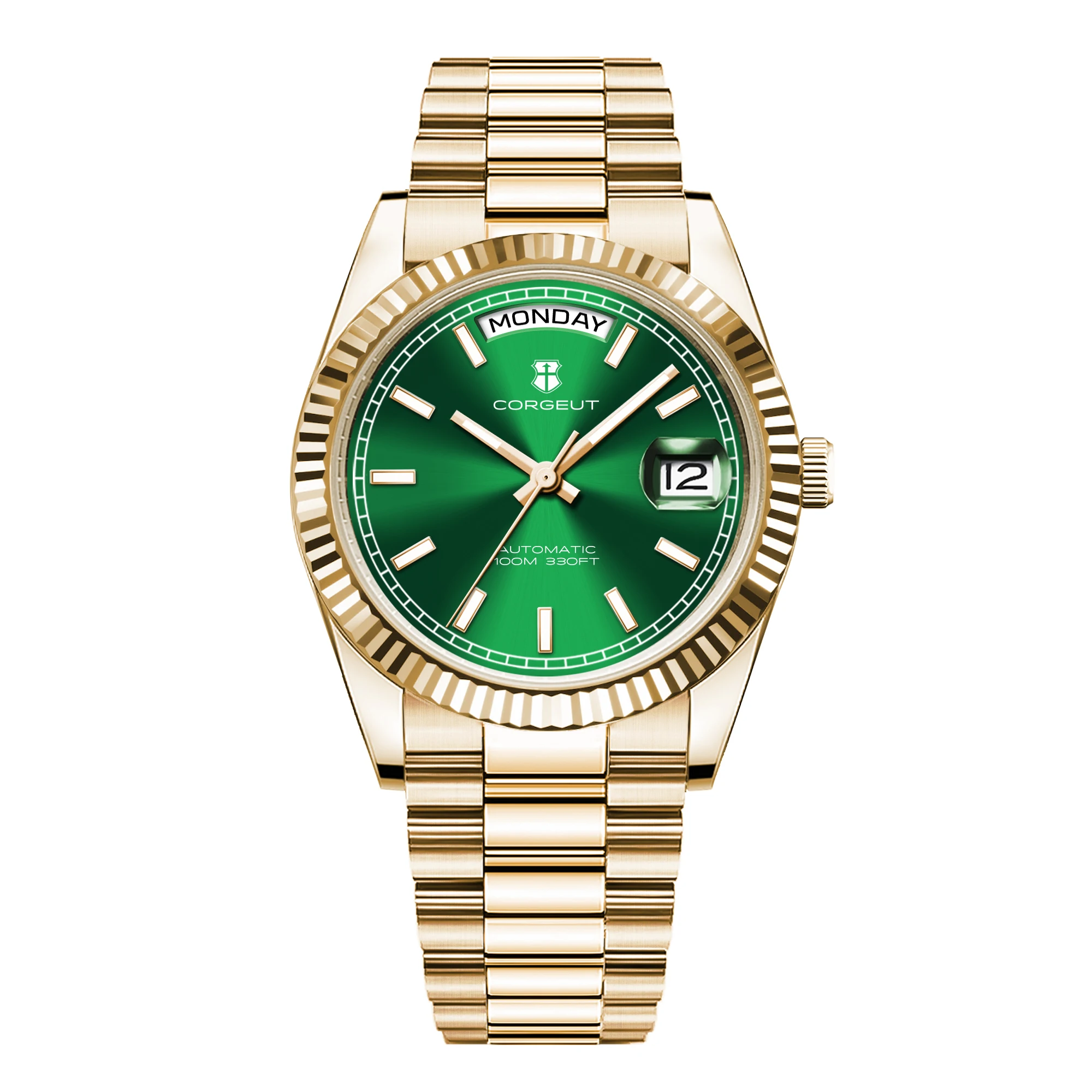 Corgeut 39mm Męski Zegarek Automatyczny Złoty Relogio Masculino nh36 Mechaniczny Szafirowy Biało-Różowa Tarcza Stalowa Bransoleta Zegarek Męski