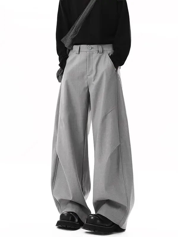 

American Sle Pleated Wide Leg Pants Men's Casual Straight Cut Loose Drapey Salt Series Trousers Youth Faion Spring Season