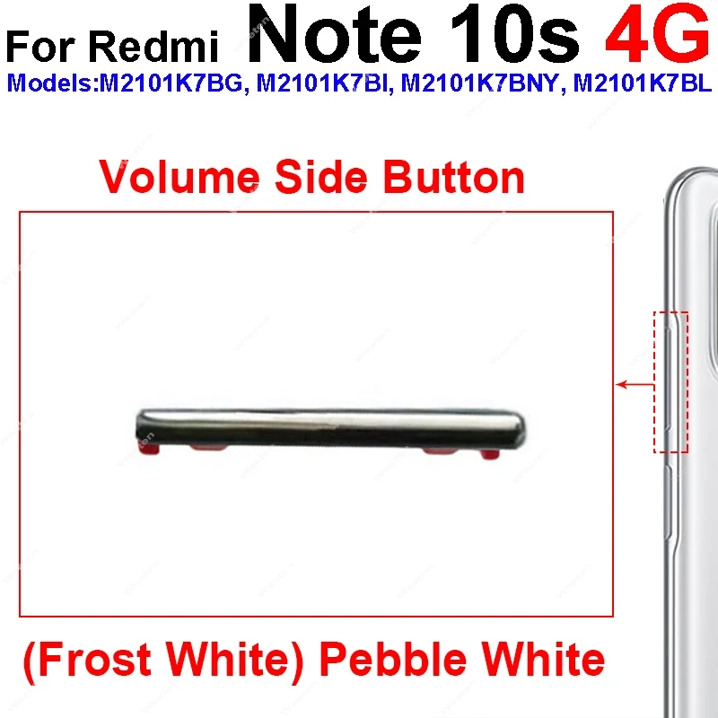 Pulsante laterale del volume per Xiaomi Redmi Note 10 10s 10T Pro 4G 5G Tasto del volume Tasti laterali di alimentazione Riparazione pezzi di