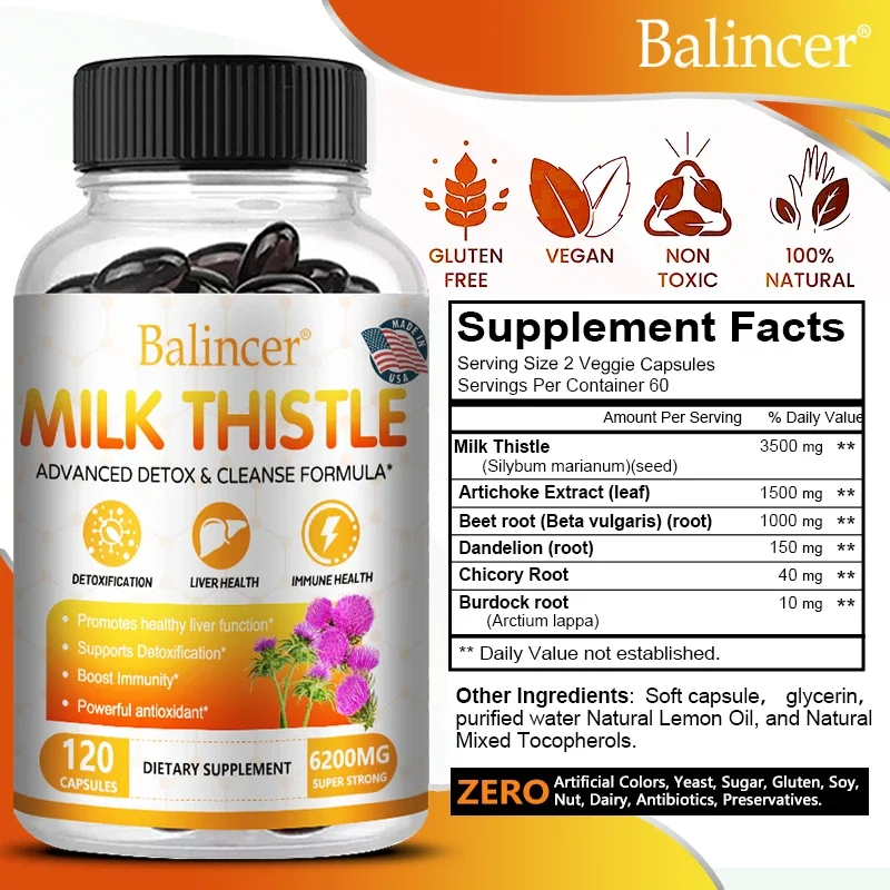 Milk Thistle Capsules Promote Liver Cell Regeneration, Enhance Liver Detoxification, Prevent Damage & Support Liver Health