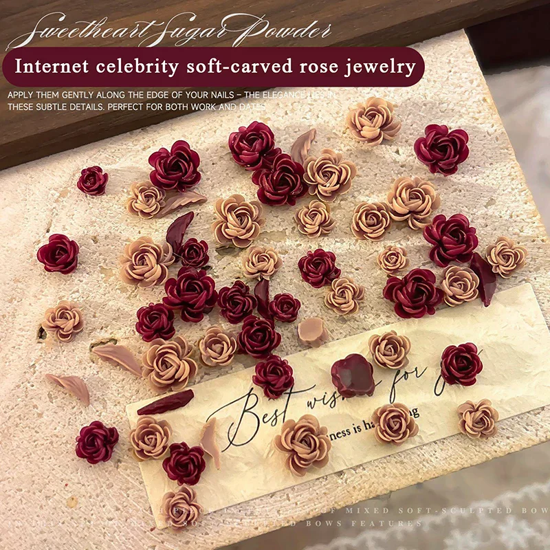 귀여운 3D 믹스 사이즈 아름다운 꽃잎 장미꽃 잎 레진 접착 네일 아트 라인스톤 장식 매니큐어 참