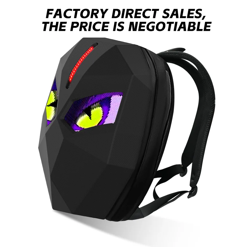 Mochila de ciclismo con ojos LED coloridos, bolsas de ciclismo programables con luces LED, Control por aplicación, carcasa dura, mochila de ciclismo impermeable