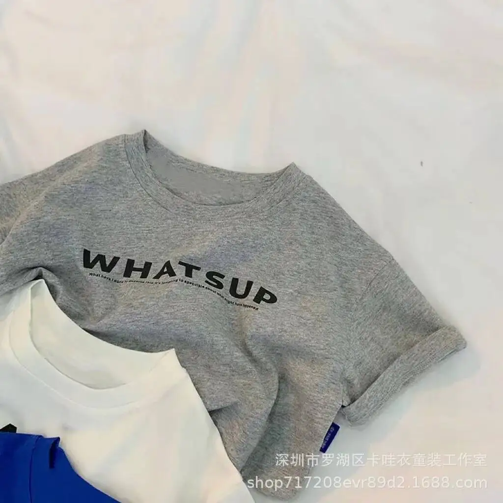 Toddler Boy Girl Tshirt Cotton 26 Spring Summer Children Big Kid Clothes Short-sleeve Letter Print Round-neck Top 2-12 Years
