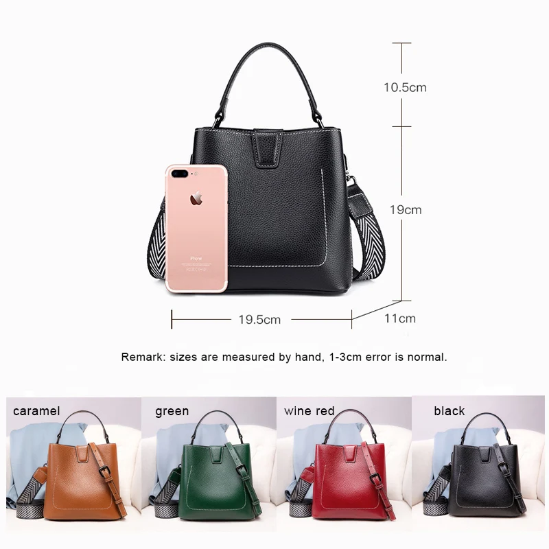 Women Shoulder Bag Female Genuine Leather Popular Bucket Messenger Lady Western Style Street Fashion Small Handbag With 3 Straps