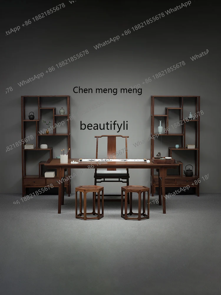 X New Chinese Style Black Walnut Solid Wood Large Desk Study Calligraphy Table Calligraphy Table Long Table Home Ming Style