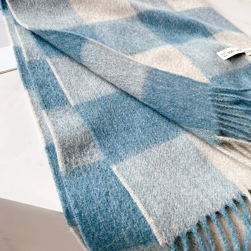 Australischer Schafe-Fleece-karierter Schal, einfacher Winter, vielseitig, warm, Damen-Halstuch, koreanischer Stil, Studentenschals, modisch – Detail 6