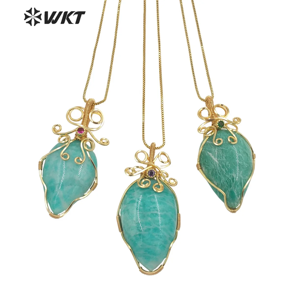 

WT-N1449 Wholesale New Randomly shape Precious Handmade Wire Wrapped Natural Amazonite Pendant Necklace