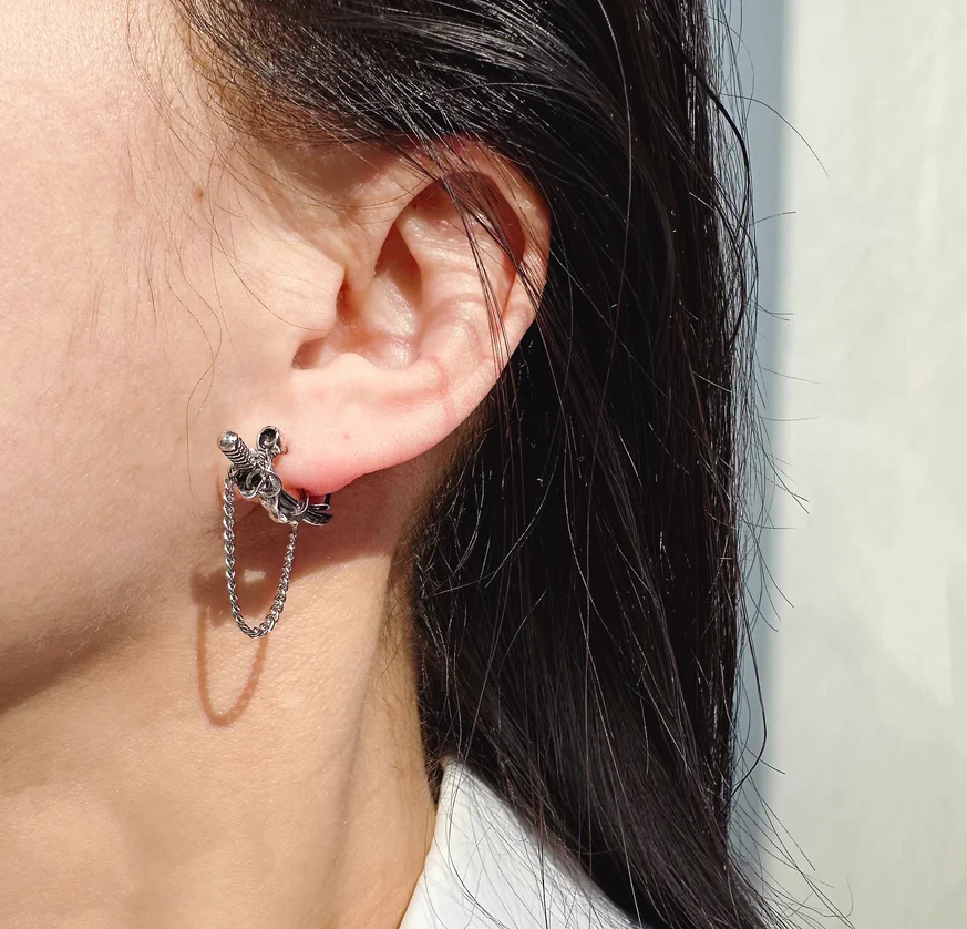 Foreign trade jewelry Europe retro old sword chain earrings skull ring bird ring male accessories