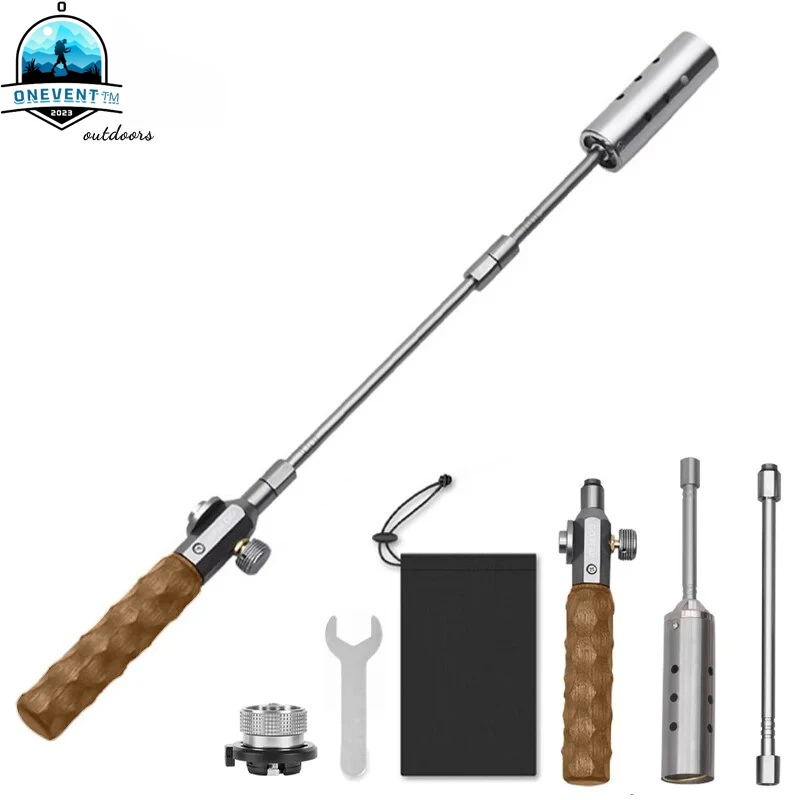 Wood Handle Removable Three-stage Gas Burner Gun Outdoor Camping Torch Cooking Bbq Igniter Cassette Gas Tank Highpower Flame Gun