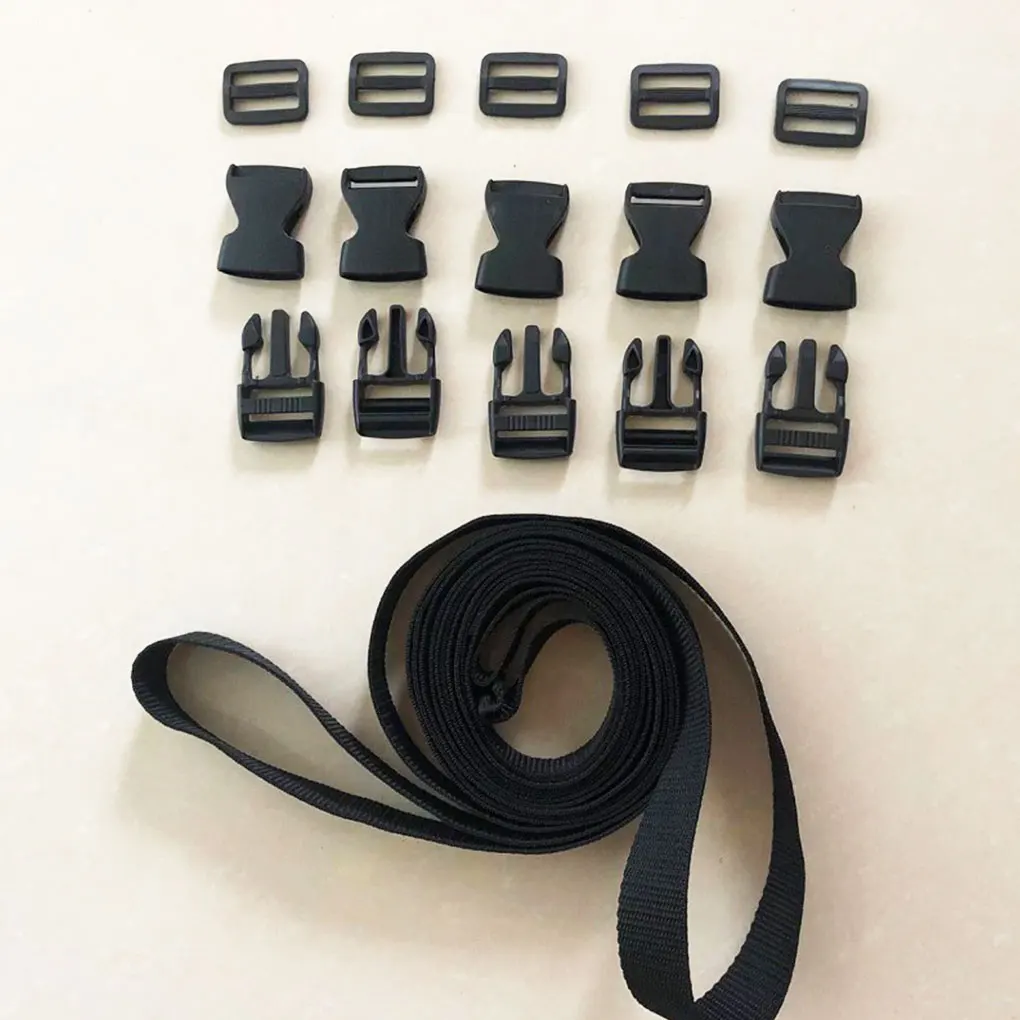 Nylon Binding Tape with Plastic Buckle Black Webbing Strap with 5 Clasps Home Nylon String