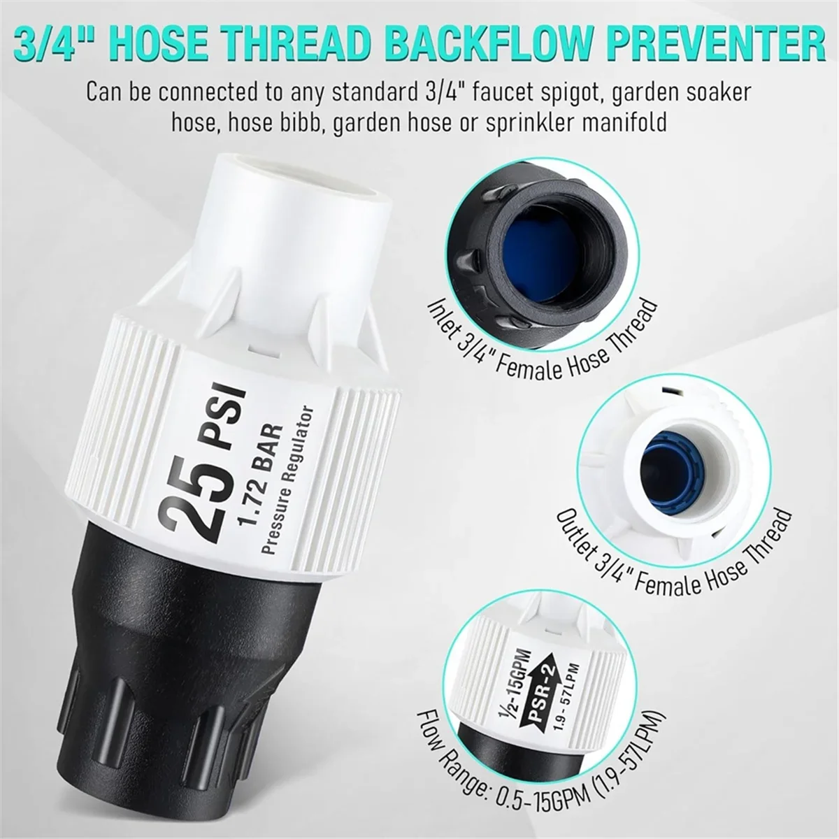 2 Pack 25psi Drip Irrigation Pressure Regulator Kit Water Backflow Preventer for Garden Hose