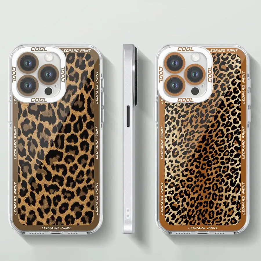 Case for Apple iPhone XR XS 13 12 11 Pro Max 7 8 SE 16e 15 14 16 Plus Clear Cover Leopard Pattern