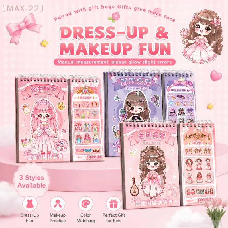 〔MAX-22〕Princess Dress Up Sticker Book With Coloring Makeup And Free Brushes For Girls Birthday Gifts And Daily Playtime