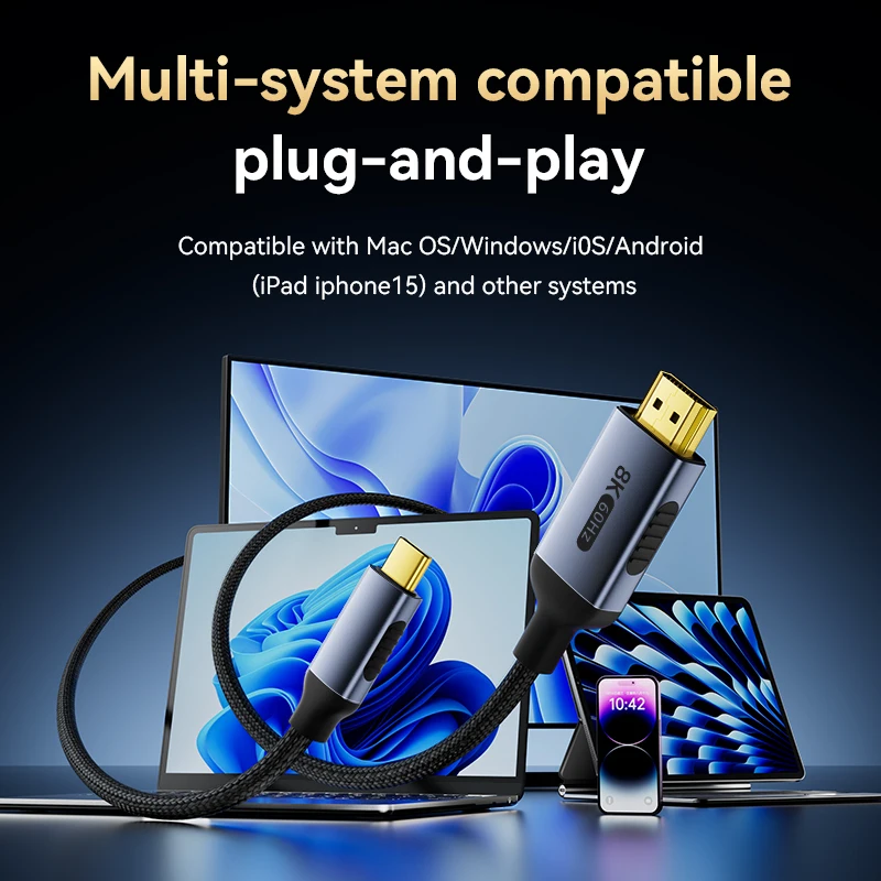 USB C zu HDMI-kompatibles HDTV-Kabel 8K@60Hz 4K@120Hz Typ C zu HDMI-Kabel für Air iPad TV-Konverter MacBook USB-C HDMI-Adapter – Detail 12