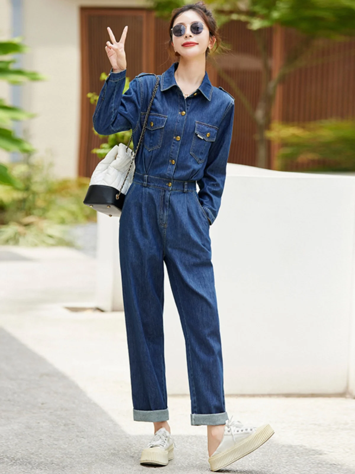 Slimming Slim Fit Denim Onesie for ort Women Spring Autumn New Sle Hong Kong Sle Loose Casual Pants Women's Clothing