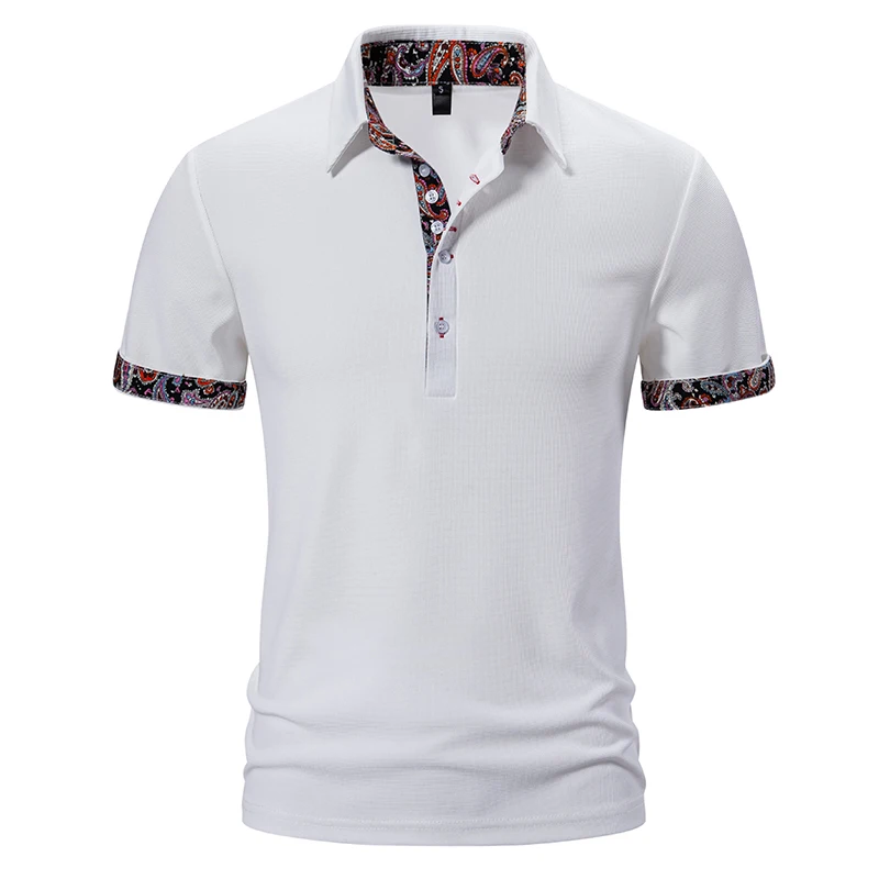 

New Men's Short Sleeve Polo Shirts Paisley Contrast Casual T-shirt Summer Trendy Breathable Basic Splice Jogging Sport Tops