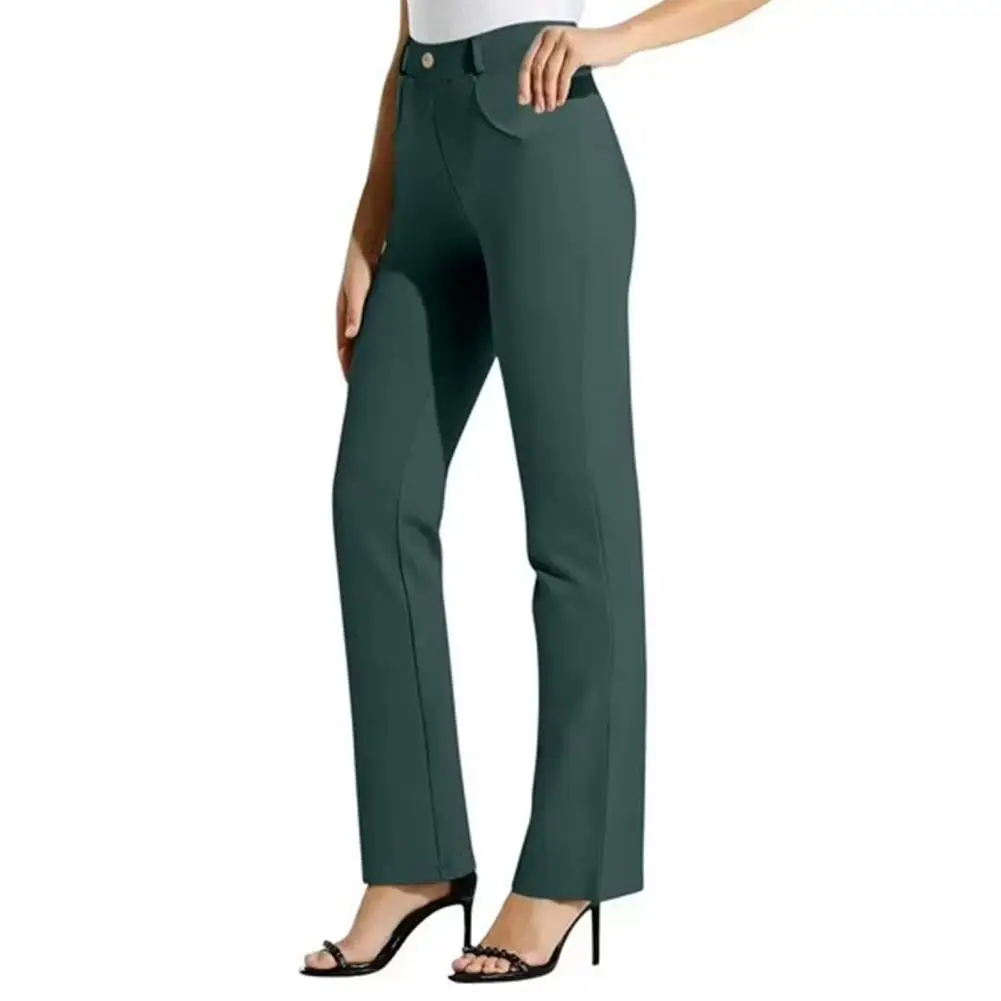 ストレートレッグカジュアルパンツ ポケット付き レディース ビジネスワークパンツ 無地 超伸縮性 ロングパンツ レディース トラウザーズ OL レディース