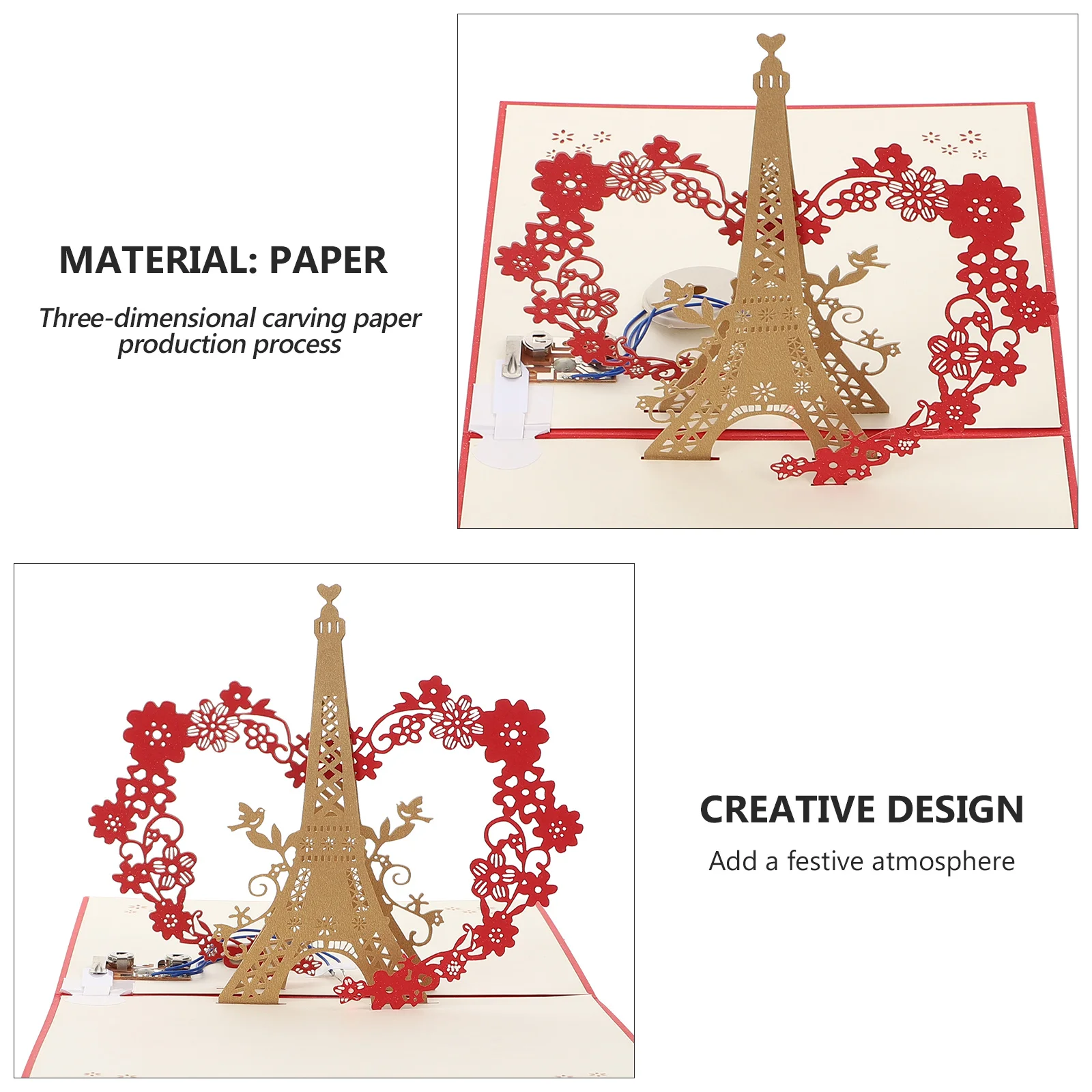 

1Set Wedding Birthday Greeting Card 3D Glowing Eiffel Tower Music Light Pop-Up Blessing Gift Eiffel Tower Greeting Card