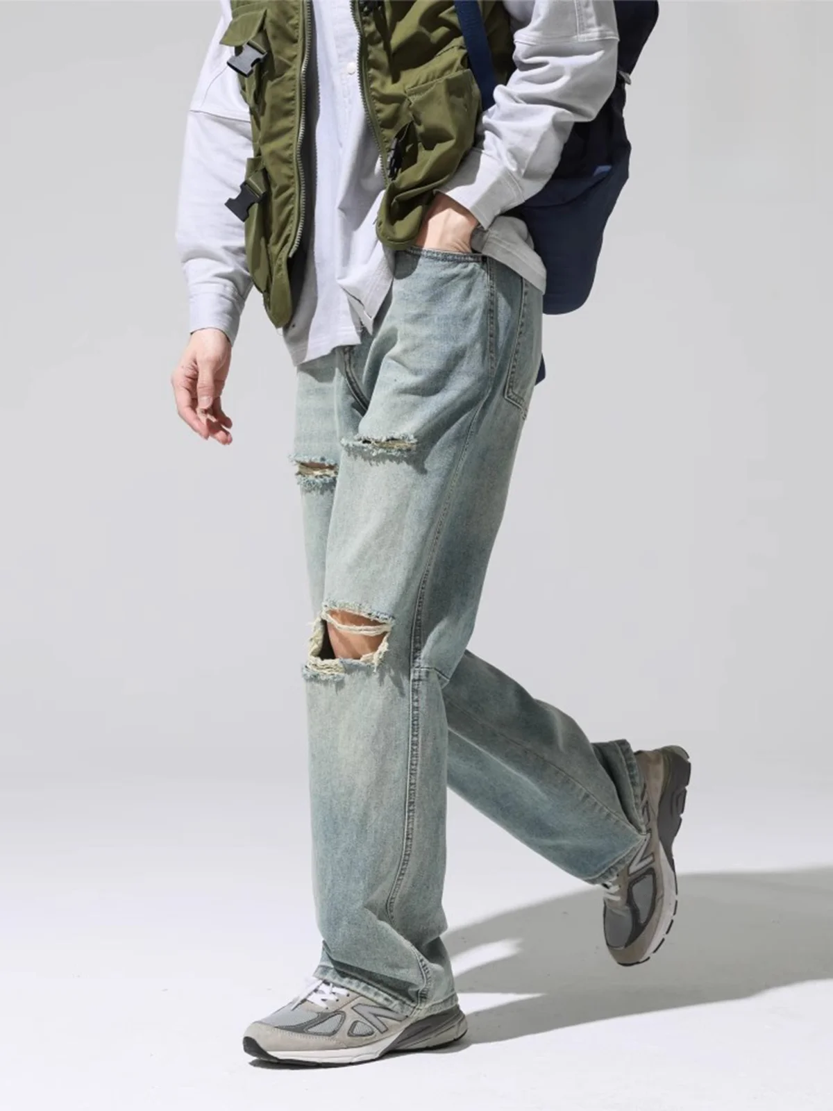 

Мужские джинсы KGK2025 в американском ретро-стиле, уличные, тонкие, свободные, рваные, с расклешенным низом, из плотного денима, весенний тренд, молодежные, хлопковые...