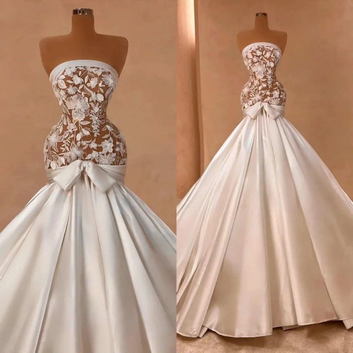 Elegant Wedding Dress Sleeveless Flower 3D Flowers Lace Bridal Gowns Appliques Satin Vestina De Novia Plus Size Customized