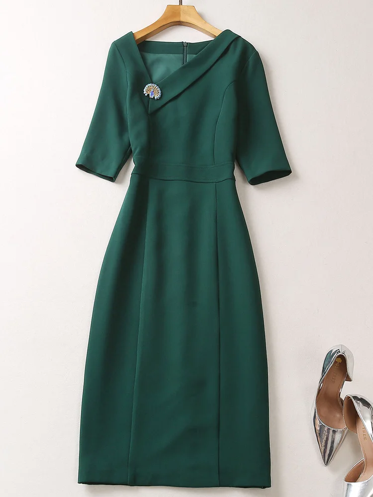 Summer Ladies New Designers Fashion High Quality Retro Workplace Sexy Chic Office Slim Sexy Elegant Green Midi Pencil Dress