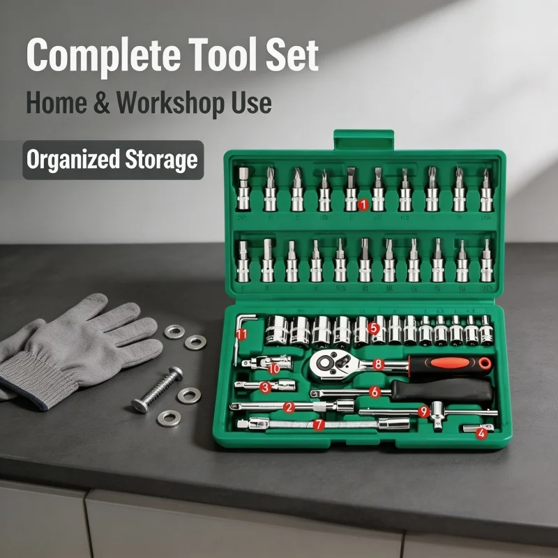 2026 New 46-piece Auto Repair Combination Ratchet Wrench Auto Maintenance Vehicle-mounted Socket Repair Set Tool Box