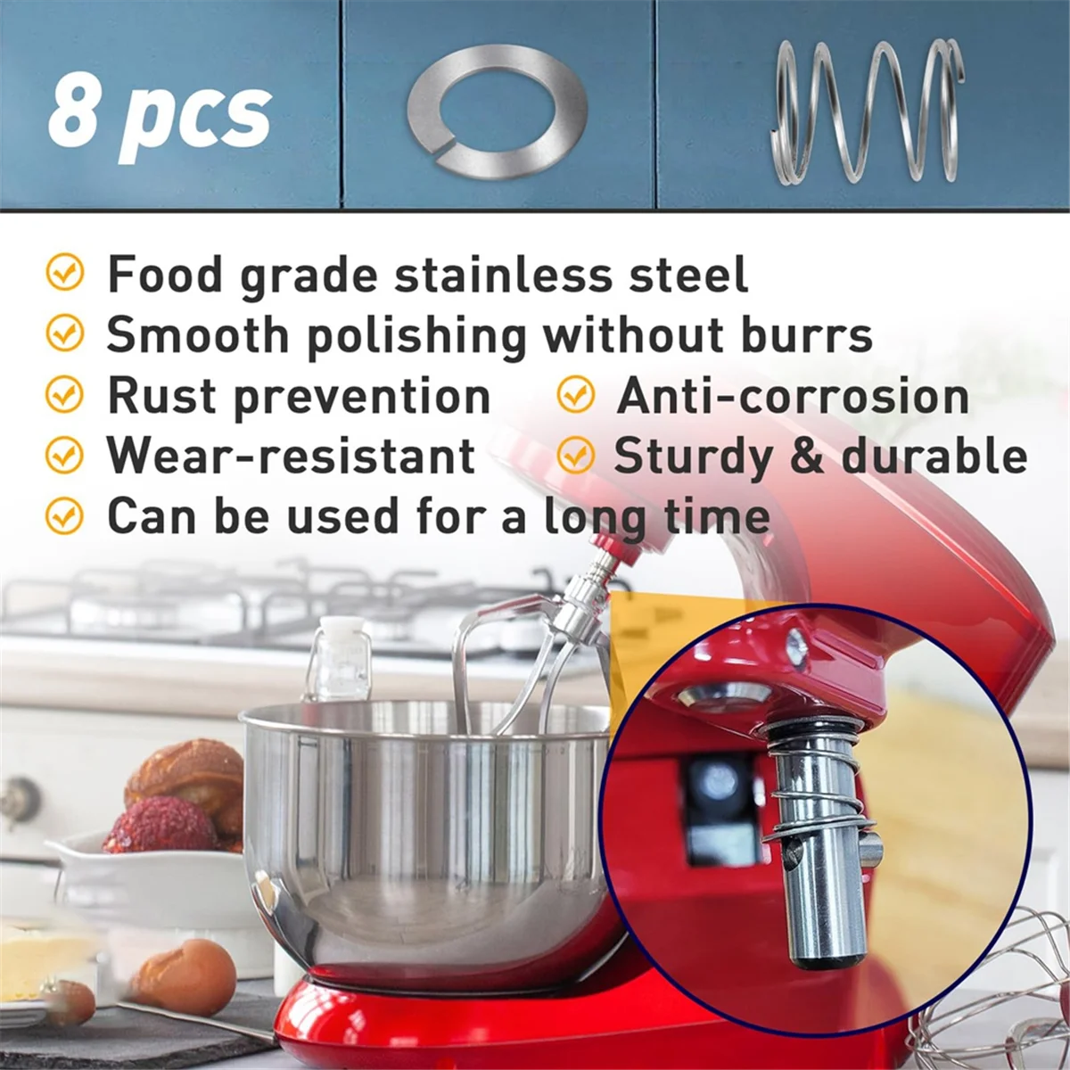 popular 8Pack Spring and Washer for KitchenAid Mixers-Stainless Steel Replacement Parts for KitchenAid Stand Mixer 3.5/4/5/6/7Qt