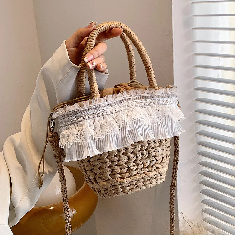 

Straw Woven Bag Women's Summer 2022 New Trendy Woven Bucket Bag Fashion Single Shoulder Messenger Bag Seaside Holiday Beach Bag