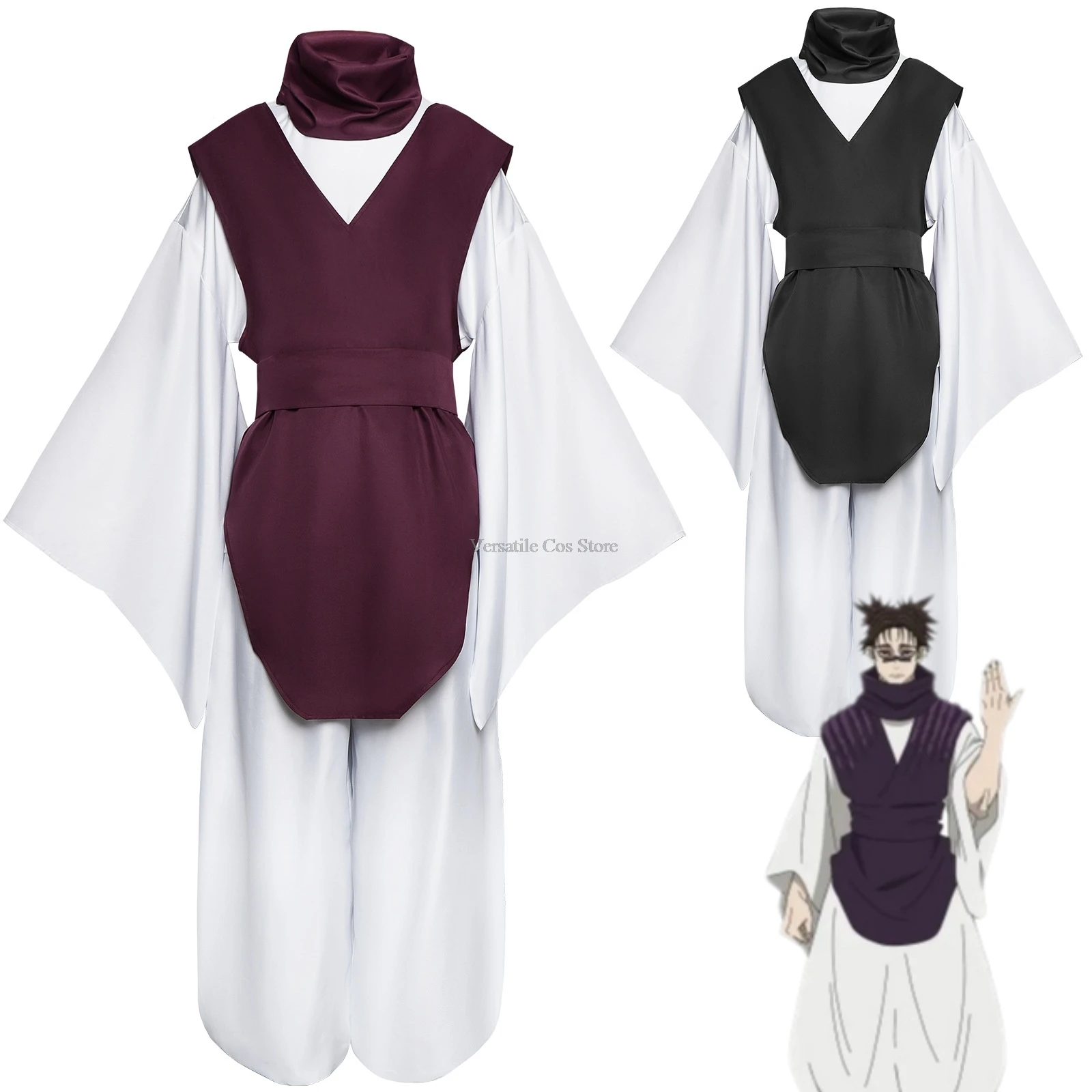 

Jujutsu JJK Manga Anime Choso Cosplay Costume Purple Vest Neck Gaiter Belt White Elastic Pants Top Gift