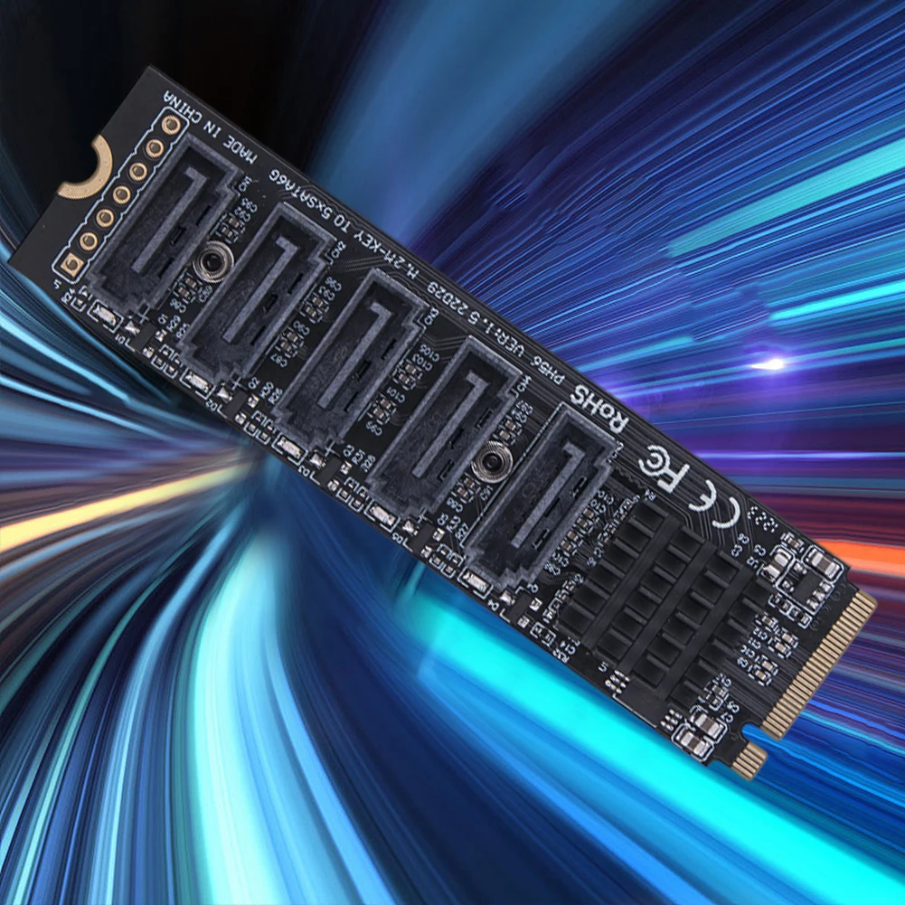 M.2 MKEY PCI-E Riser Card M.2 To SATA 3.0 Expansion Card NVME To SATA Converter 6Gpbs SATA3.0 Adapter Support PM Function