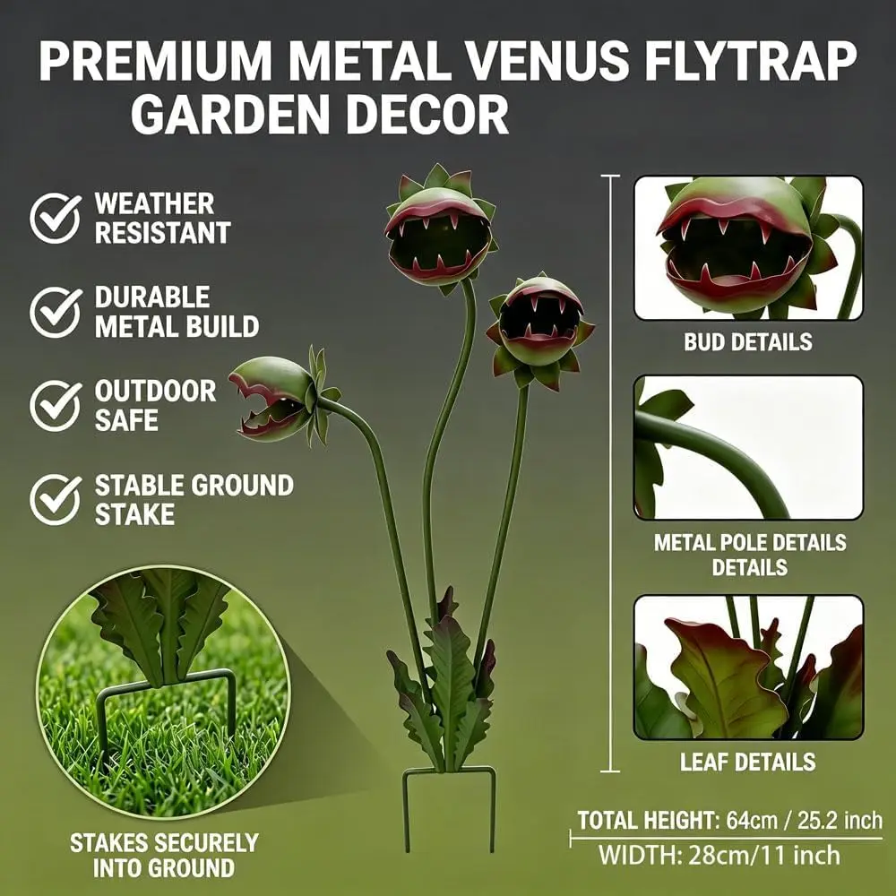 Carnivorous Plant Decorative Planter Garden Stake,Large Resin Venus Flytrap Sculpture, Weird Gothic Garden Decor