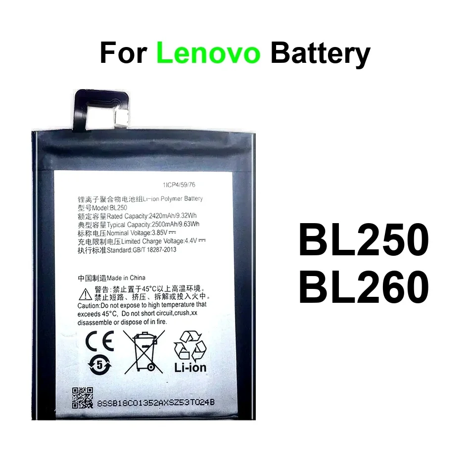 

Mobile Phone Battery Premium Replacement BL250 BL260 2420-2800Mah For Lenovo Vibe S1 S1a40 S1c50 Lite