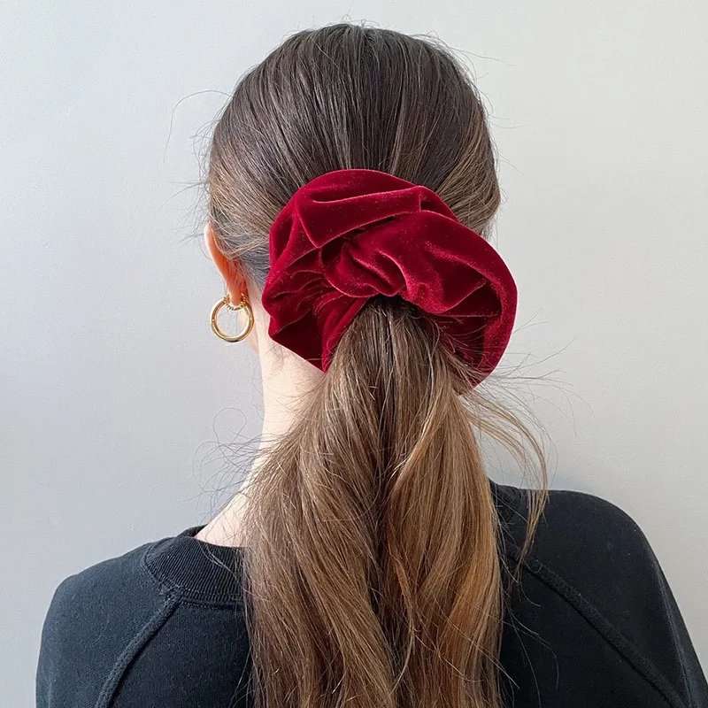 

Trendy Deep Winter Solid Color Elastics Hair Tie Velvet Fabric Big Hair Bands Long hair Accessories Hairwear