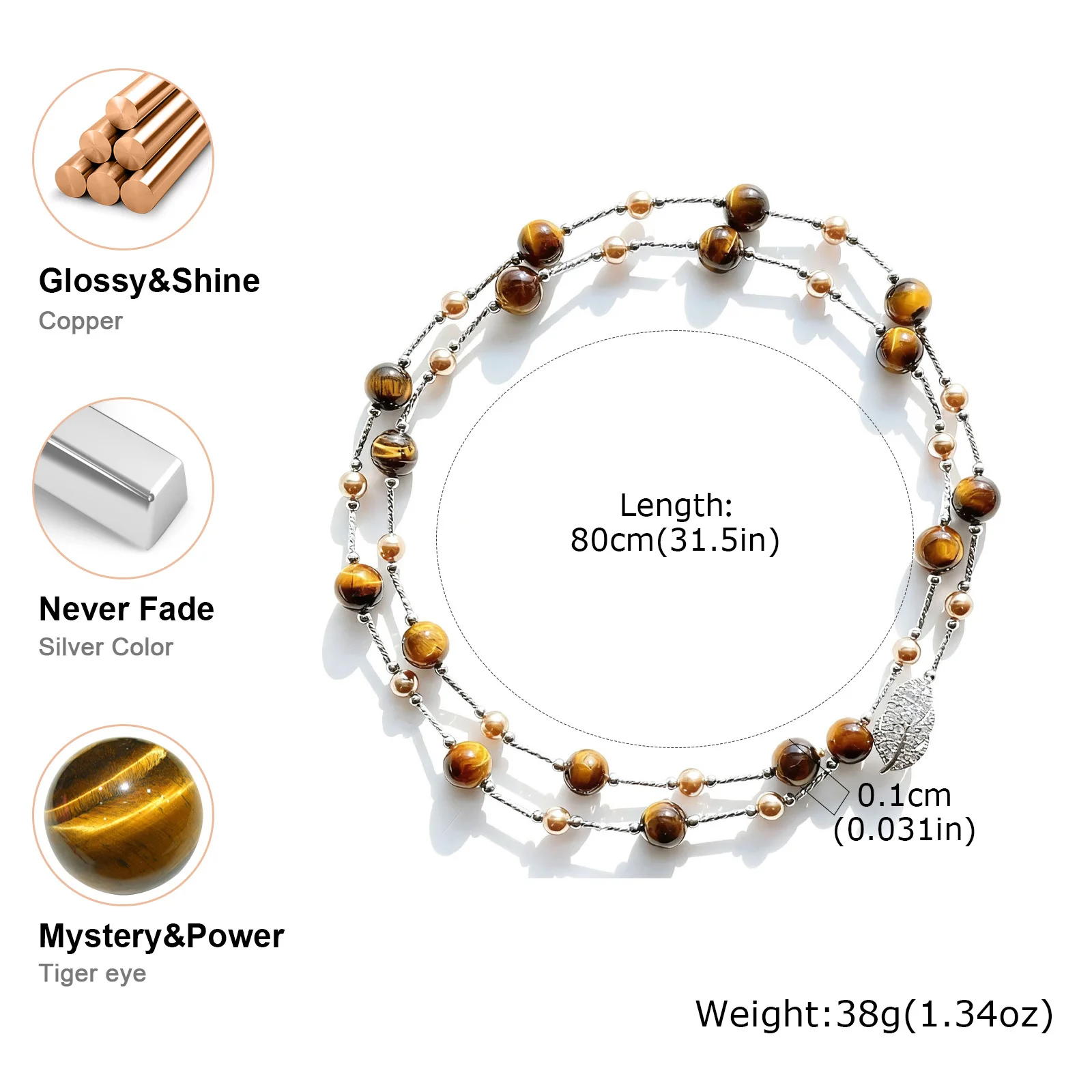 Vnox Charm Natural Tiger Eye Stone Collar Chain Necklace Bracelet, Punk Vintage Handmade Beads, Jewelry Valentine's Day Gifts - Image 5