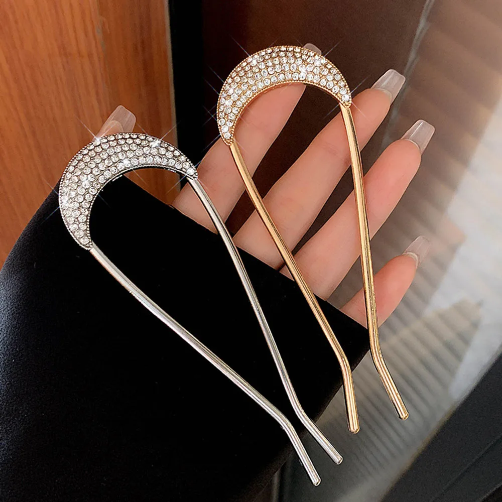 U Shaped Hairpins Hair Clips for Women Elegant Crystal Metal Forks Vintage Styling Hair Pin Hair Styling Tools Gift