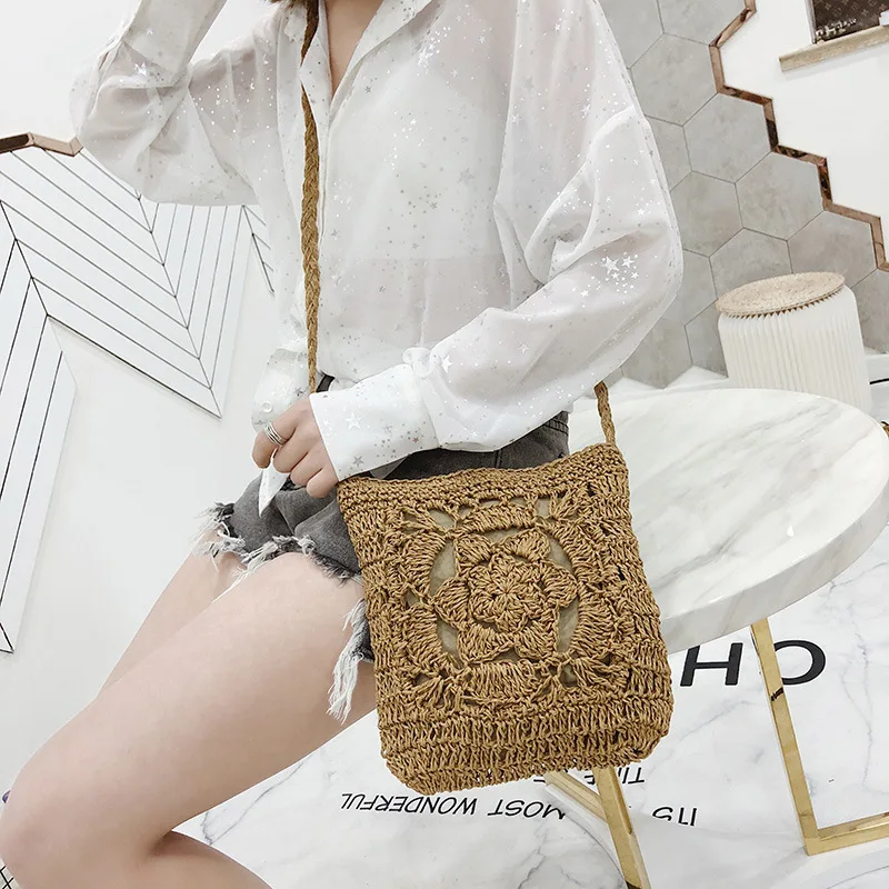 Summer Hollow Straw Shoulder Bags Women Handmade Crossbody Bag Travel Beach Bag Small Messenger Bag Clutch Outing Ladies Handbag