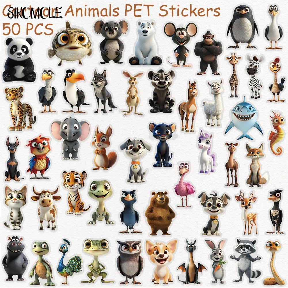 50 Uds. De pegatinas divertidas de animales pequeños de dibujos animados, calcomanías transparentes para mascotas, juguete de papelería, guitarra, bicicleta, portátil, equipaje, pegatina de Graffiti