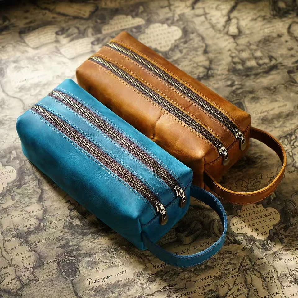 

Винтажный кожаный пенал большой вместимости из кожи Crazy Horse с молнией для канцелярских принадлежностей и письменных инструментов