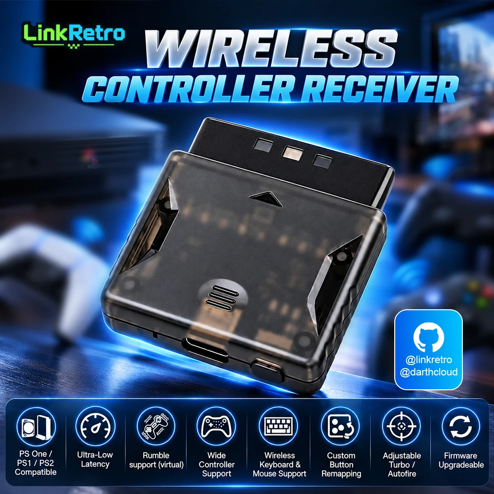 LinkRetro USB-C PS Blueretro Adapter Wireless Controller Receiver for PS2 PS1 PS one Console to PS3 Joy-Con Wiimote Controllers