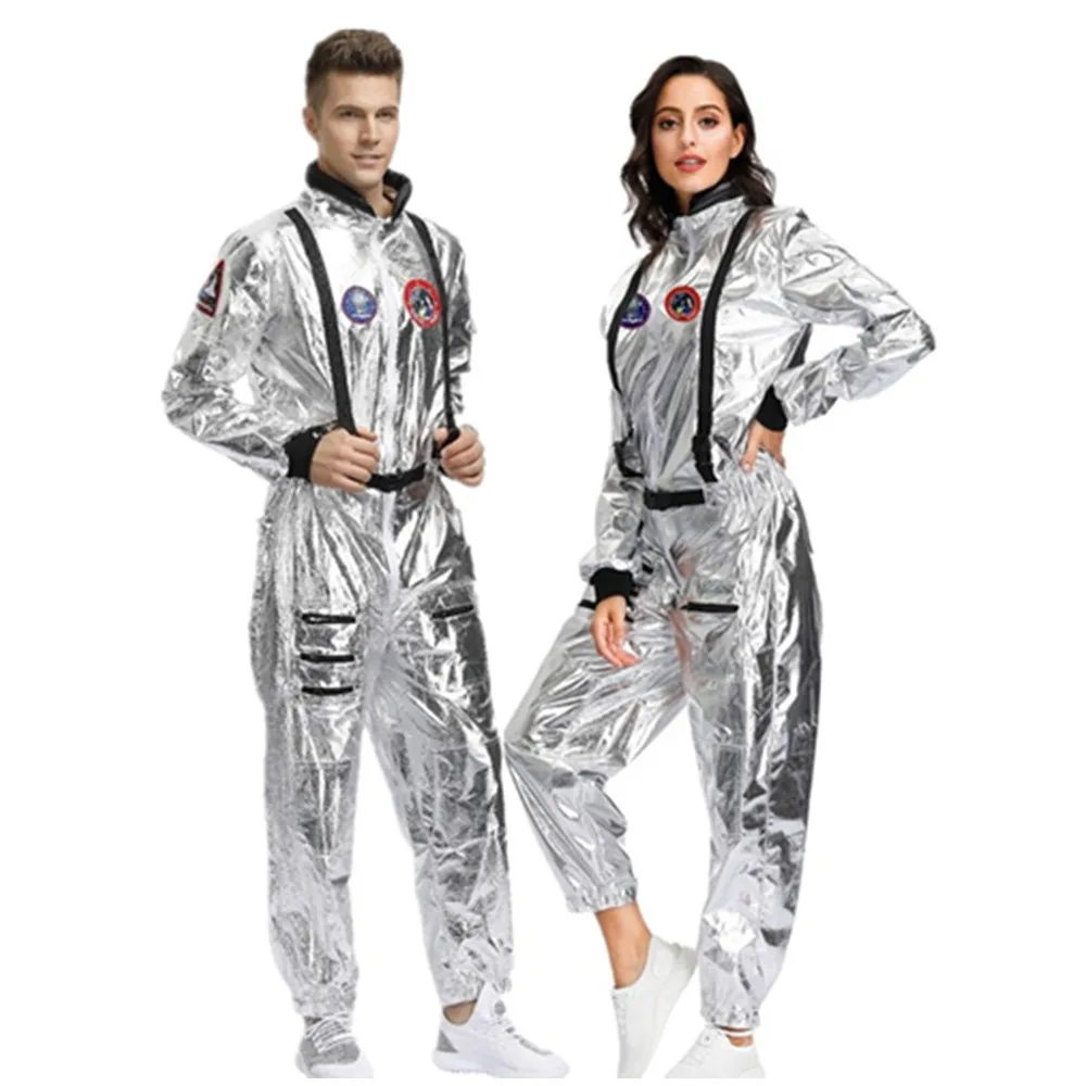 

Couples Astronaut Costume Adult Silver Spaceman Jumpsuit Plus Size Space Suit Cosplay Halloween Party Dress Up