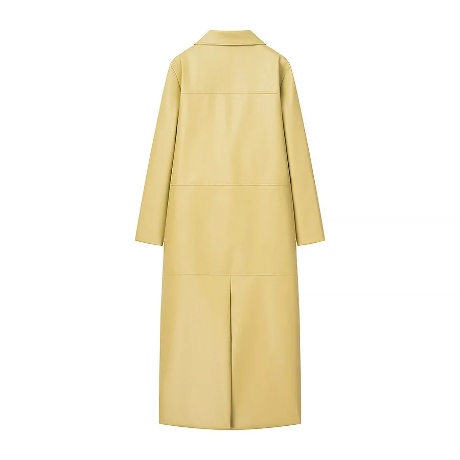 Cappotto lungo in pelle PU di lusso per donna 2025 Nuovo autunno monopetto a maniche lunghe con colletto bavero Trench femminile in ecopelle