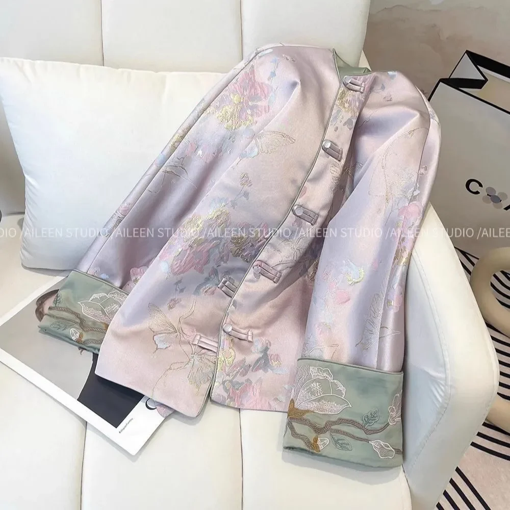 Women's Clothing New Coat Chinese Retro Embroidery Tang Suit Jacquard Button Fastening Stand-up Collar Outerwear