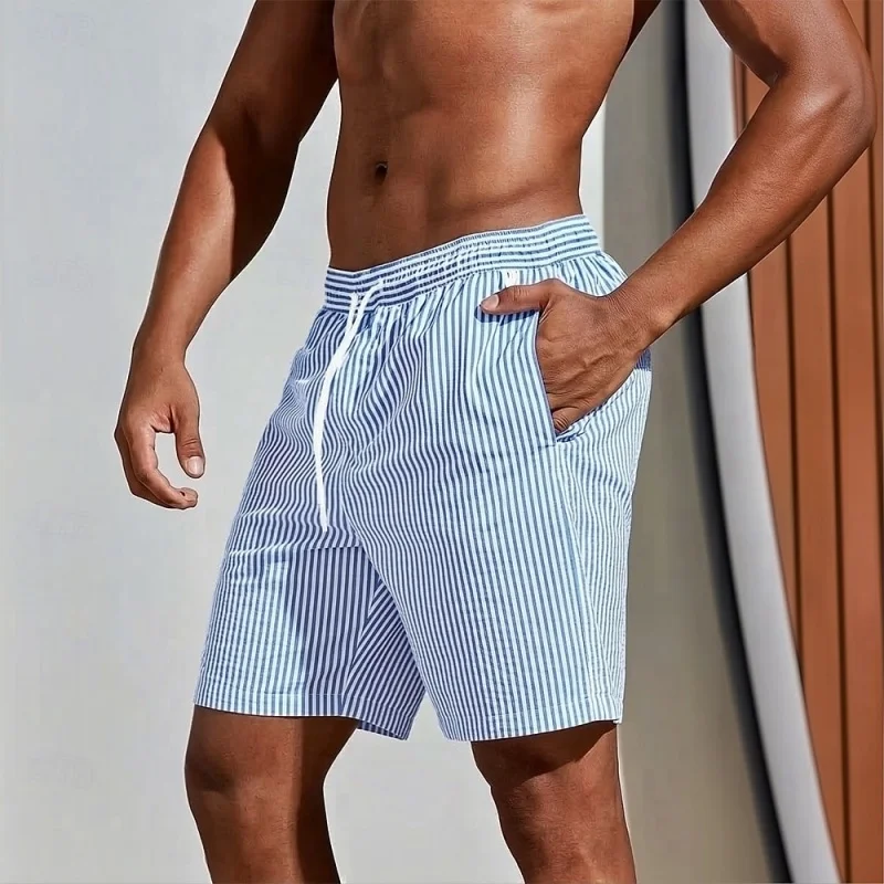 Striped & Polka Dot Graphic Swim Trunks For Men Casual 3D Printed Short Pants Summer Hawaii Surf Swimsuit Beach Shorts