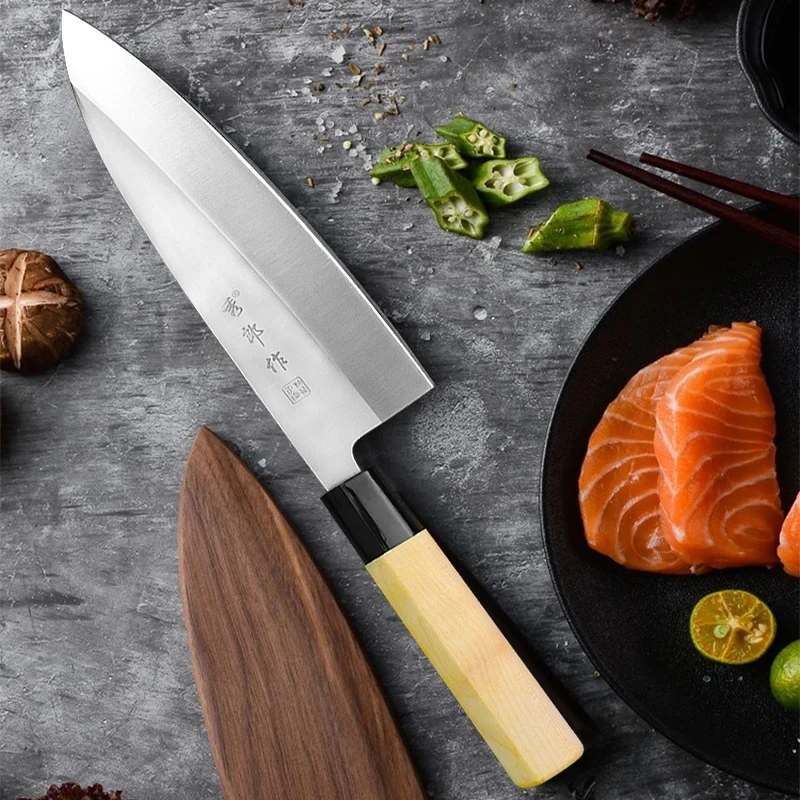 Kitchen Knives Japanese Sushi Sashimi Salmon Knife Sharp Meat Cleaver Cutting Fish Raw Butcher Chef Knife with Box Right-Handle