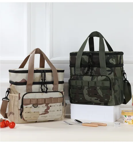 Imagen 2 del producto Bolsa de Picnic para exteriores, bolsa de almuerzo de estilo extranjero a la moda de camuflaje, gran capacidad, bolsa de hielo para mantenimiento fresco, tela Oxford lunc