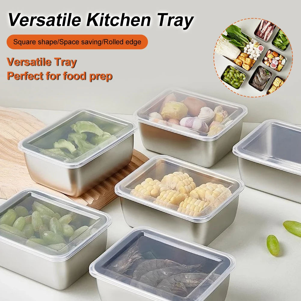 Stainless Steel Food Storage Serving Trays Rectangle Non-Stick Baking Tray Food Fruits Storage Plates Home Kitchen Organization