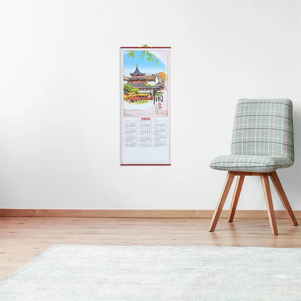 

2 Pcs Imitation Rattan Hanging Scroll Calendar Board for Wall Chinese Monthly Pocket New Year Decorations 2025 Calendars Office