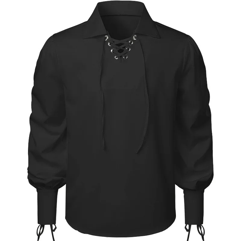 Viking Renaissance Style Lace-Up Shirt — Suitable for Mercenaries, Halloween, and Scottish Men's Attire view 4