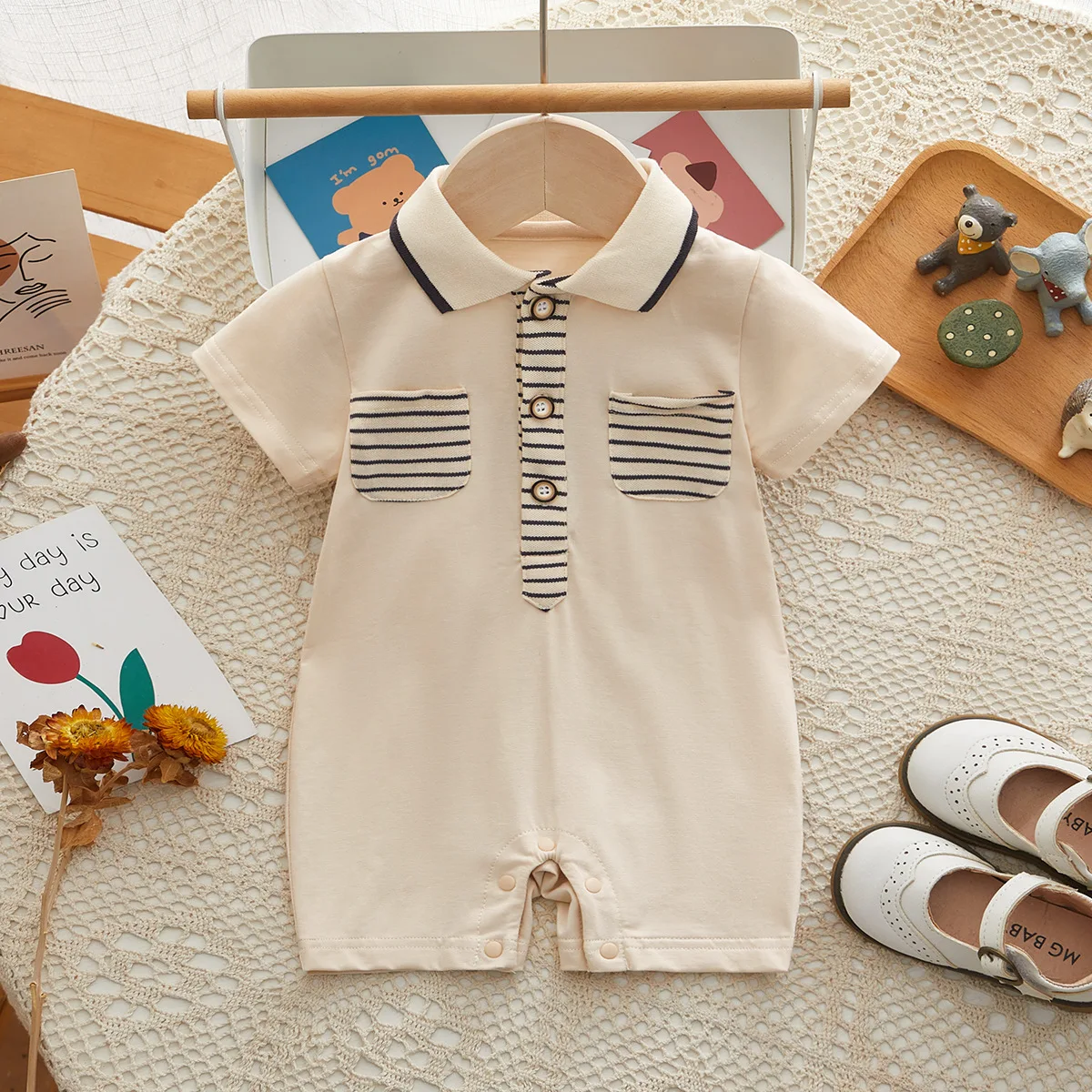 

Baby Clothes Summer Thin Newborn Romper with A Lapel Collar and Short Sleeves for Boys Infant Romper